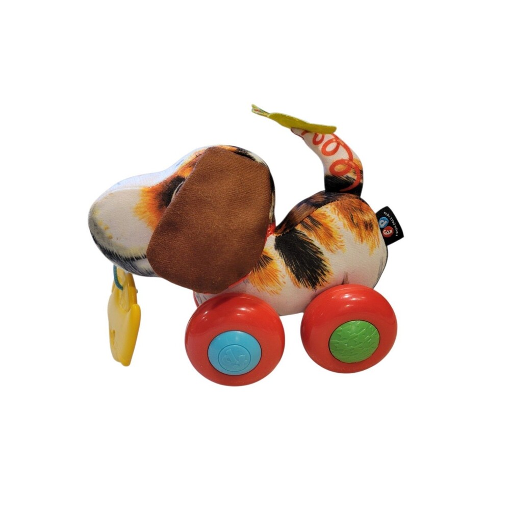 2015 Fisher Price Plush Dog On Wheels Crinkly And Squeaker Ears Teether